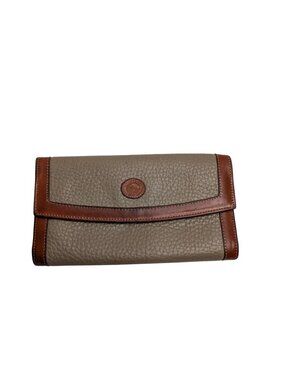 Dooney & Bourke Vintage Pebbled Leather Wallet Brown & Taupe Snap Kiss Lock